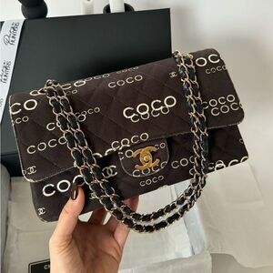 Chanel vintage classic double flap coco print black
